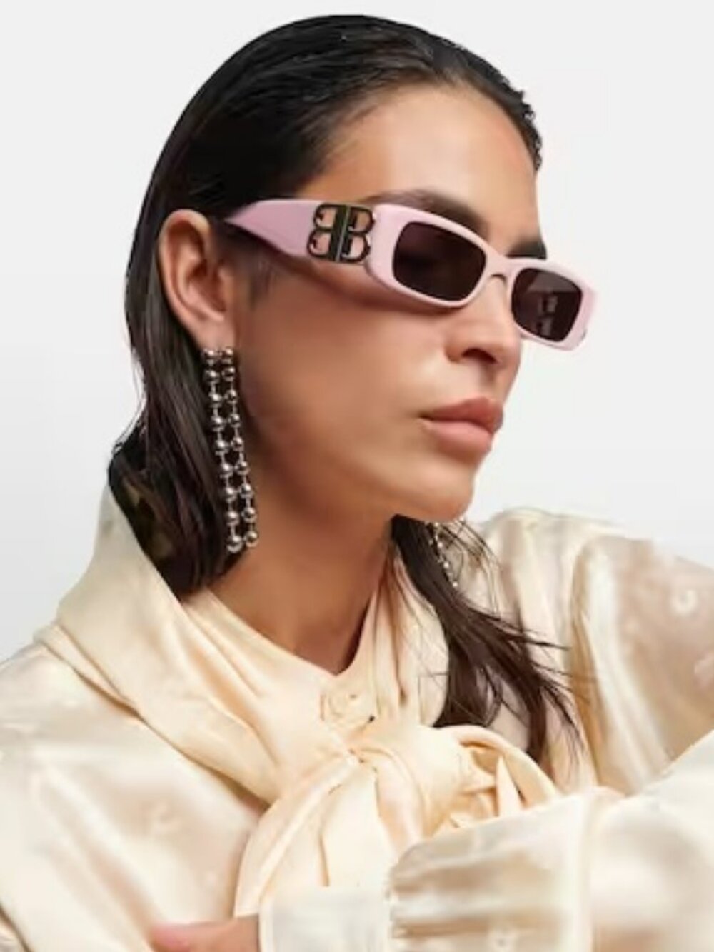 BALENCIAGA BB0096S 012 PINK RECTANGLE UNISEX SUNGLASSES
